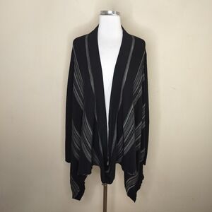 Draped Front Sweater Black Grey Stripe